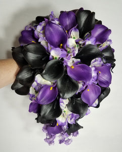 Purple Black Calla Lily Bridal Wedding Bouquet Accessories