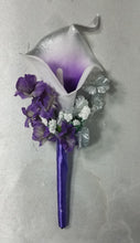 Load image into Gallery viewer, Purple Silver Calla Lily Bridal Wedding Bouquet Accessories