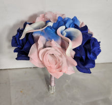 Load image into Gallery viewer, Pink Royal Blue Rose Calla Lily Bridal Wedding Bouquet Accessories
