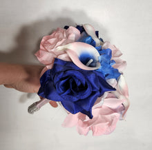 Load image into Gallery viewer, Pink Royal Blue Rose Calla Lily Bridal Wedding Bouquet Accessories