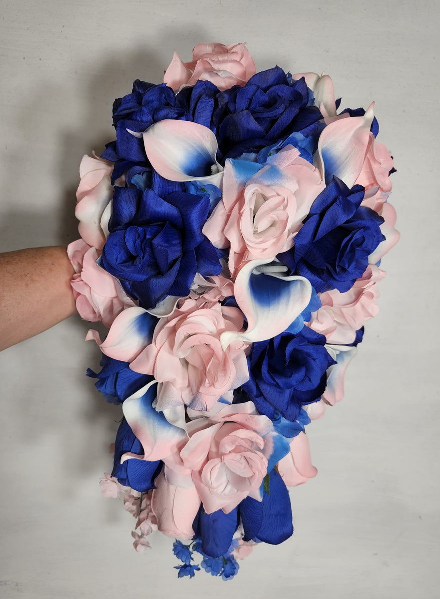 Wedding Bouquet Blush And Royal Blue Wedding Pink Royal Blue Rose