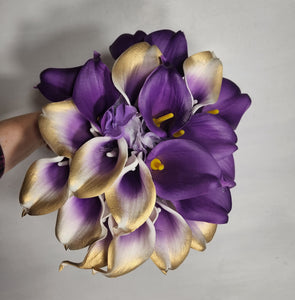Purple Gold Calla Lily Bridal Wedding Bouquet Accessories