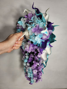 Purple Turquoise White Calla Lily Bridal Wedding Bouquet Accessories