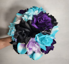 Load image into Gallery viewer, Purple Tuquoise Black Rose Calla Lily Bridal Wedding Bouquet Accessories