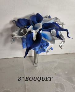 Silver Royal Blue Calla Lily Bridal Wedding Bouquet Accessories