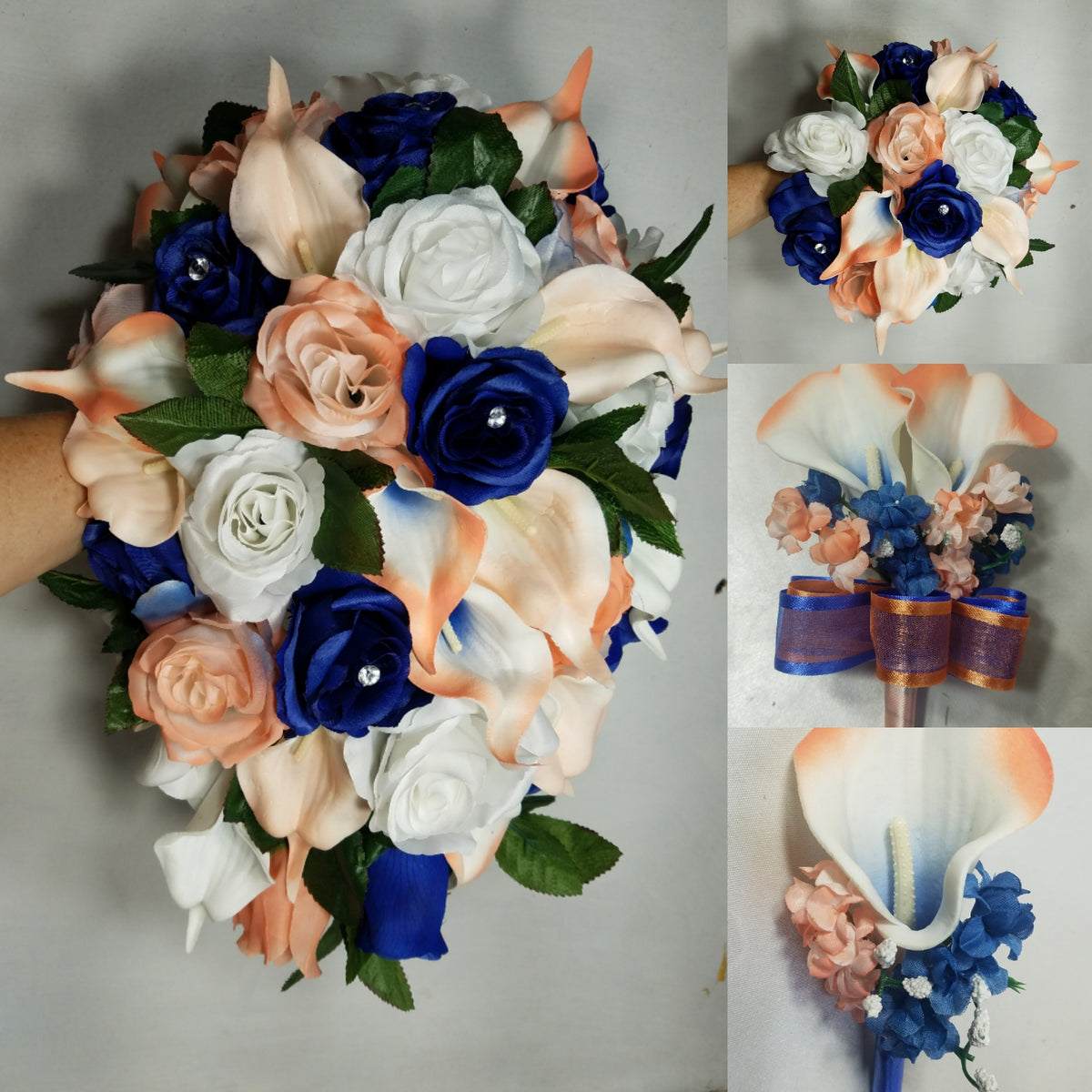 coral and royal blue wedding bouquets