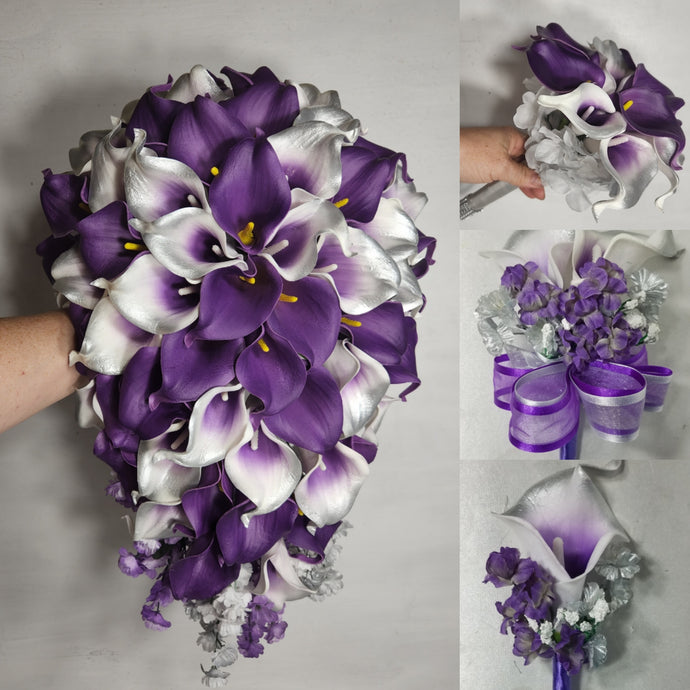 Purple Silver Calla Lily Bridal Wedding Bouquet Accessories