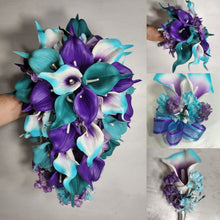 Load image into Gallery viewer, Purple Turquoise White Calla Lily Bridal Wedding Bouquet Accessories