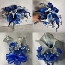 Load image into Gallery viewer, Silver Royal Blue Calla Lily Bridal Wedding Bouquet Accessories