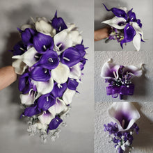 Load image into Gallery viewer, Purple Ivory White Calla Lily Bridal Wedding Bouquet Accessories