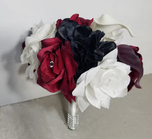 Burgundy Black White Rose Calla Lily Bridal Wedding Bouquet Accessories