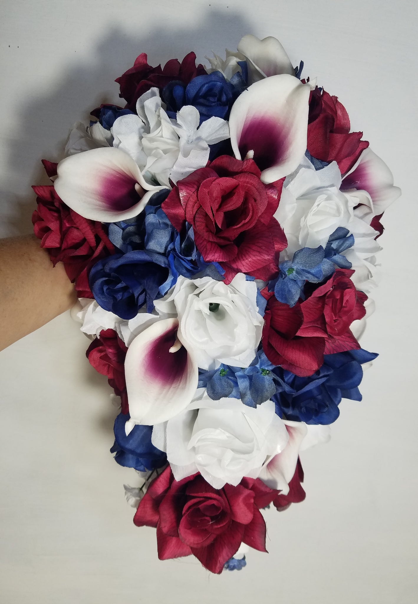 red white and blue lilies Burgundy Navy Blue White Rose Calla Lily Bridal Wedding Bouquet Access – Bridal Wedding Bouquets