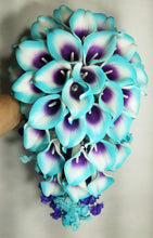 Load image into Gallery viewer, Purple Turquoise Calla Lily Bridal Wedding Bouquet Accessories