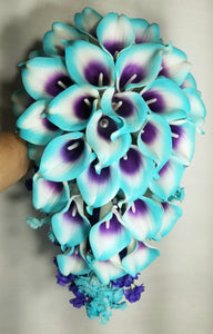 Purple Turquoise Calla Lily Bridal Wedding Bouquet Accessories