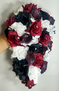 Burgundy Black White Rose Calla Lily Bridal Wedding Bouquet Accessories
