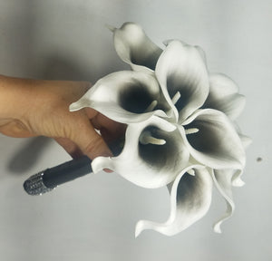 Black White Calla Lily Bridal Wedding Bouquet Accessories