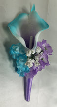 Load image into Gallery viewer, Purple Turquoise Calla Lily Bridal Wedding Bouquet Accessories