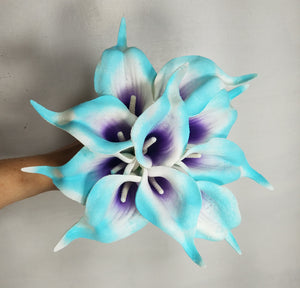 Purple Turquoise Calla Lily Bridal Wedding Bouquet Accessories