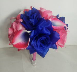 Fuchsia Royal Blue Rose Calla Lily Lily Bridal Wedding Bouquet Accessories