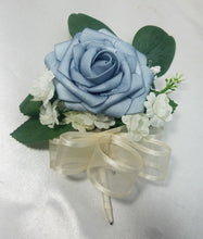 Load image into Gallery viewer, Dusty Blue Rose Eucalyptus Faux Foam Bridal Wedding Bouquet Accessories