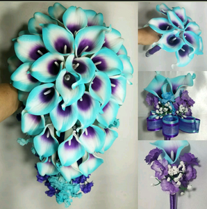 Purple Turquoise Calla Lily Bridal Wedding Bouquet Accessories