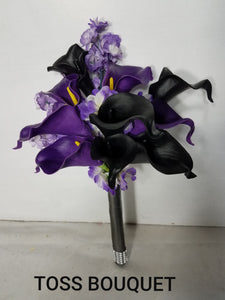 Purple Black Calla Lily Bridal Wedding Bouquet Accessories