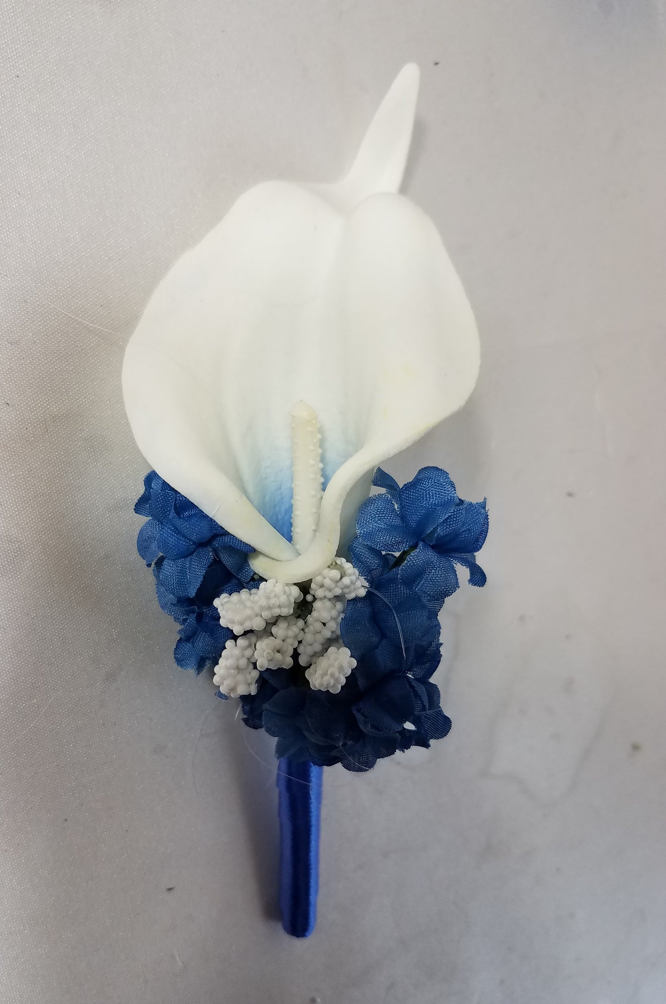 blue and white lily flower Royal Blue White Calla Lily Bridal Wedding Bouquet Accessories – Bridal Wedding Bouquets