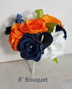 Orange Navy Blue Rose Calla Lily Bridal Wedding Bouquet Accessories