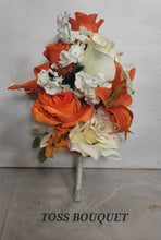 Load image into Gallery viewer, Orange Ivory Rose Tiger Lily Bridal Wedding Bouquet Accessories