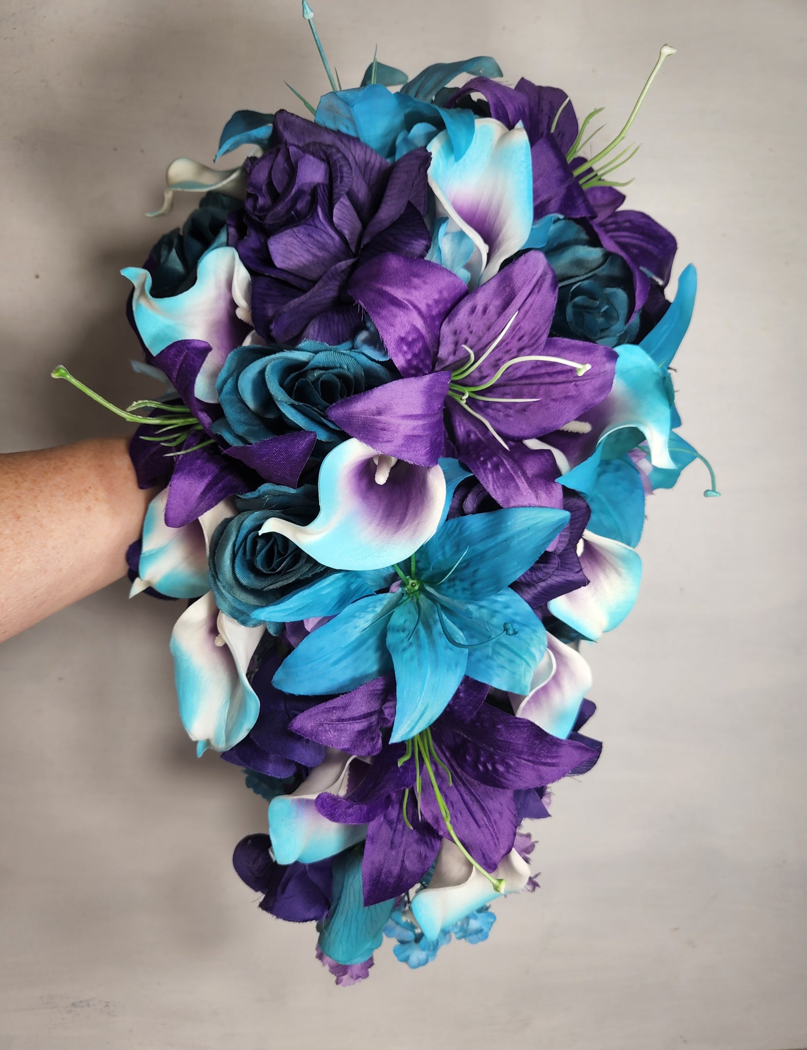 Purple Teal Rose Tiger Lily Bridal Wedding Bouquet Accessories – Bridal ...