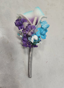 Turquoise Purple Eggplant Silver Rose Calla Lily Bridal Wedding Bouquet Accessories