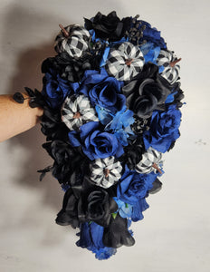 Navy Blue Black Gothic Theme Bridal Wedding Bouquet Accessories