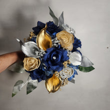 Load image into Gallery viewer, Navy Blue Silver Gold Theme Bridal Wedding Bouquet Accessories