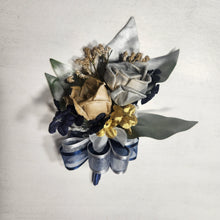 Load image into Gallery viewer, Navy Blue Silver Gold Rose Calla Lily Sola Wood Bridal Wedding Bouquet Accessories