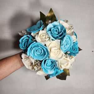 Turquoise Ivory Rose Sola Wood Bridal Wedding Bouquet Accessories