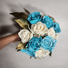 Load image into Gallery viewer, Turquoise Ivory Rose Sola Wood Bridal Wedding Bouquet Accessories