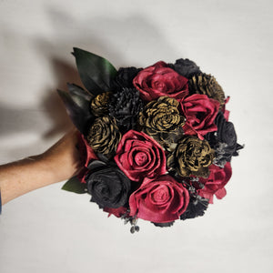 Burgundy Black Rose Sola Wood Bridal Wedding Bouquet Accessories