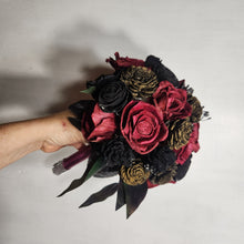 Load image into Gallery viewer, Burgundy Black Rose Sola Wood Bridal Wedding Bouquet Accessories