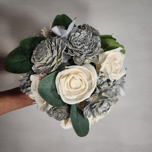 Silver Ivoy Rose Sola Wood Bridal Wedding Bouquet Accessories