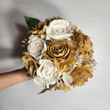 Load image into Gallery viewer, Gold Ivoy Rose Sola Wood Bridal Wedding Bouquet Accessories