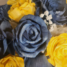 Load image into Gallery viewer, Navy Blue Yellow Vintage Sola Wood Bridal Wedding Bouquet Accessories