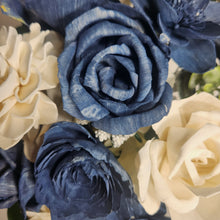 Load image into Gallery viewer, Navy Blue Ivory Rose Sola Wood Bridal Wedding Bouquet Accessories