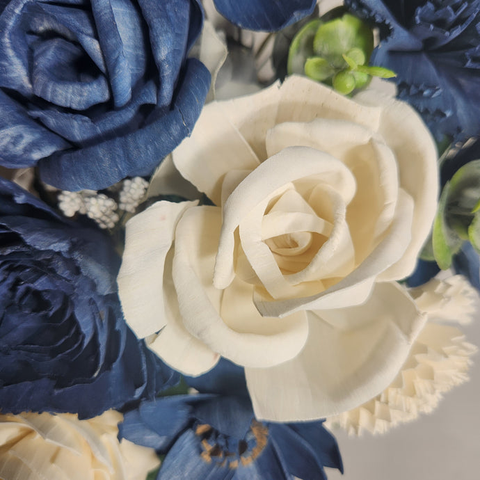 Navy Blue Ivory Rose Sola Wood Bridal Wedding Bouquet Accessories