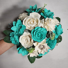 Load image into Gallery viewer, Aqua Ivory Rose Sola Wood Bridal Wedding Bouquet Accessories