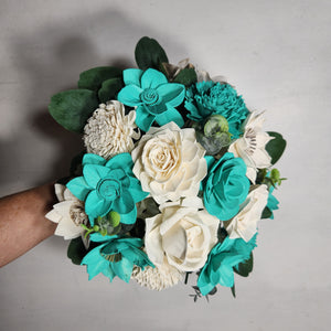 Aqua Ivory Rose Real Touch Bridal Wedding Bouquet Accessories