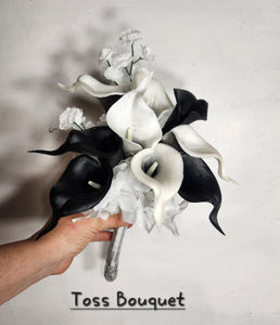 Black Ivory White Calla Lily Bridal Wedding Bouquet Accessories