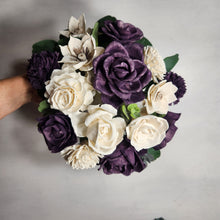 Load image into Gallery viewer, Eggplant Ivory Rose Sola Wood Bridal Wedding Bouquet Accessories