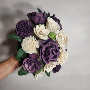 Eggplant Ivory Rose Sola Wood Bridal Wedding Bouquet Accessories