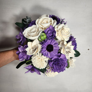 Purple Ivory Rose Sola Wood Bridal Wedding Bouquet Accessories
