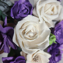 Load image into Gallery viewer, Purple Ivory Rose Calla Lily Sola Bridal Wedding Bouquet Accessories